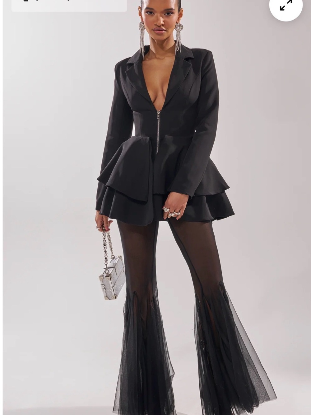 AKIRA Black Peplum Mesh Jumpsuit with Ruffle Skirt Detail - Picture 3 of 3